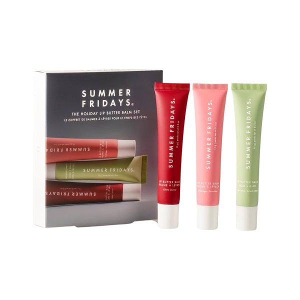 Summer Fridays Holiday Lip Butter Balm Set  - Conditioning Vegan Lip Balm for Instant Moisture, Shine & Hydration  - Includes Cherry, Sweet Mint & Pink Sugar (3 Count)